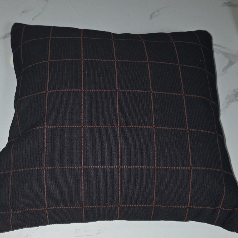 2 Navy Accent Pillow with Brown Grid Stitching